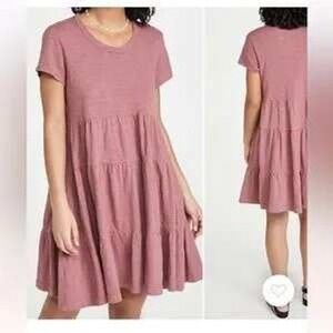 Wilt Tiered Ruffle Dress Rose Pink Short Sleeve Slub Cotton Size XSMALL